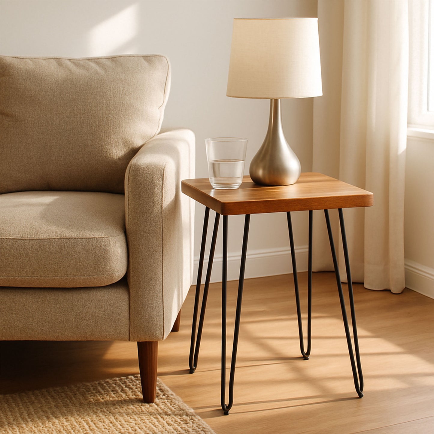 Alaterre Furniture 27â€ Tall Natural Edge End Table with Metal Hairpin Legs