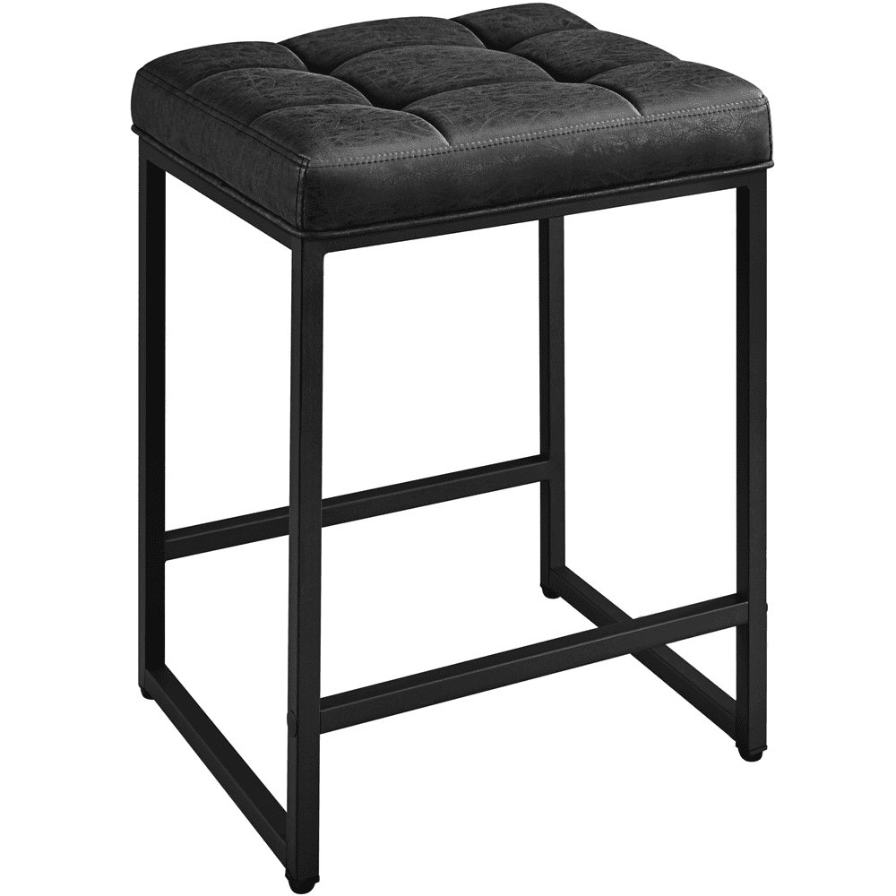 Alden Design 24" H Modern Faux Leather Bar Stools with Footrests, Black
