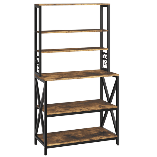 Alden Design 6 Tier Industrial Bakerâ€™s Rack with Adjustable Feet, Rustic Brown