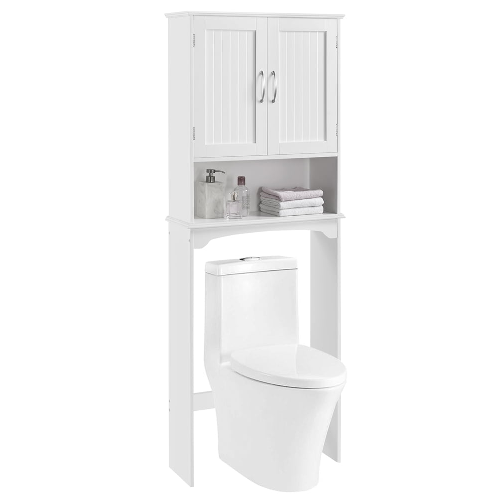 Alden Design 9" Width Wooden over The Toilet Bathroom Storage Cabinets with Door, White
