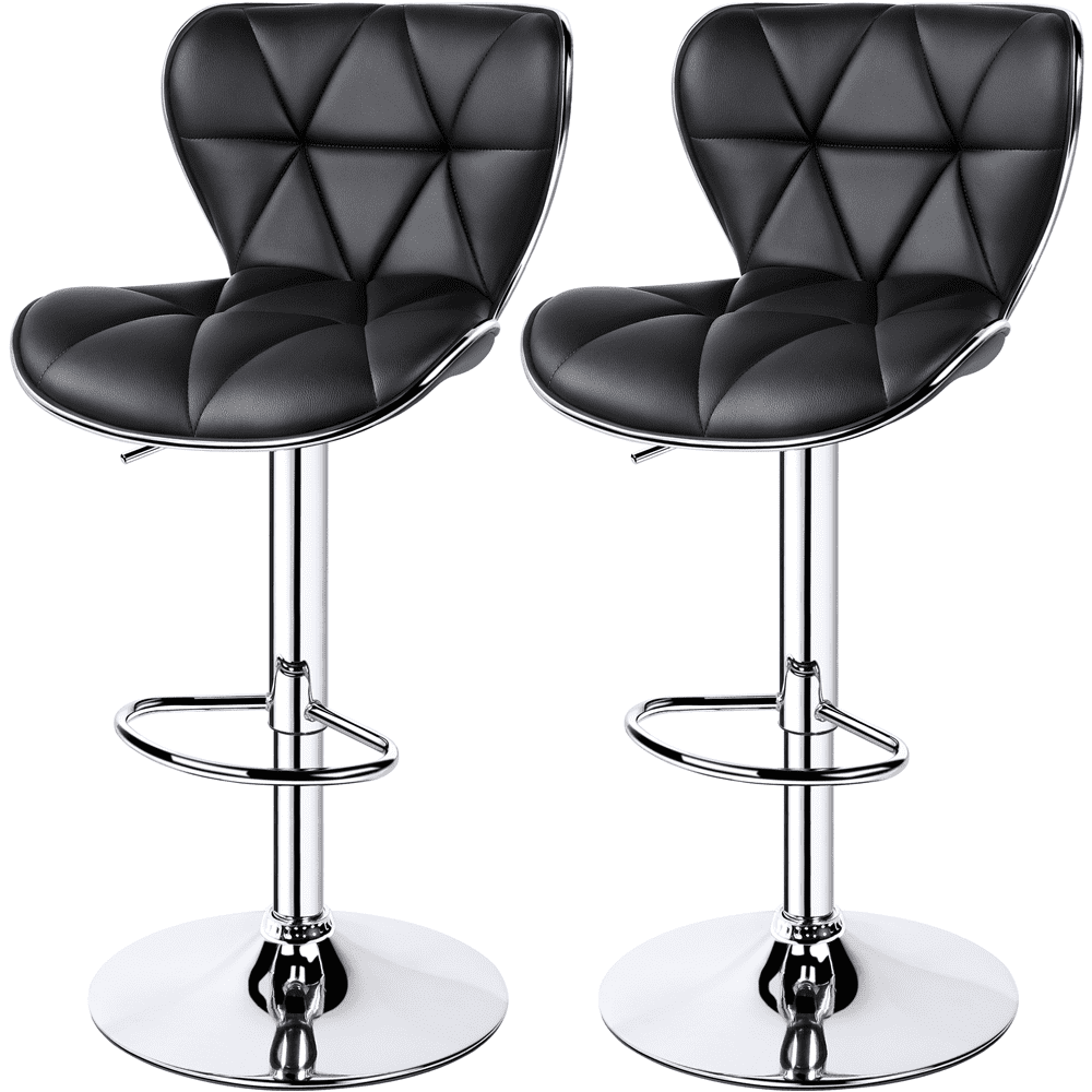 Alden Design Adjustable Mid-back Faux Leather Counter-Height Bar Stool, Set of 2, Black