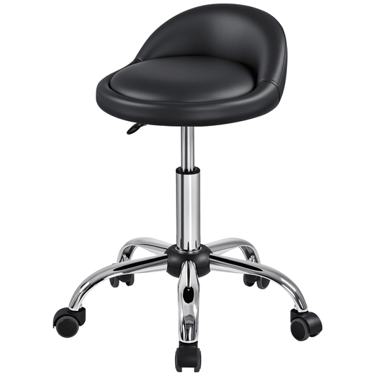 Alden Design Adjustable Rolling PU Leather Salon Stool, Black