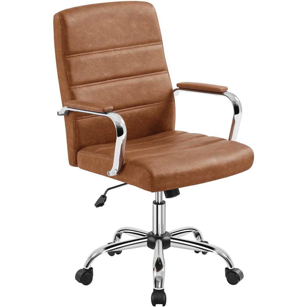 Alden Design Adjustable Swivel Faux Leather Office Chair Mid-Back, Retro Brown