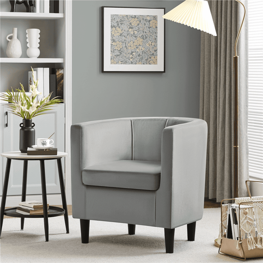 Alden Design Contemporary Barrel Accent Chair for Livingroom, Gray Velvet