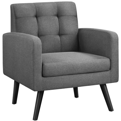 Alden Design Modern Tufted Accent Arm Chair with Rubber Wood Leg for Living Room, Yellow