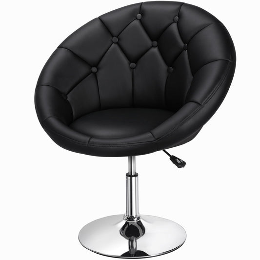Alden Design Modern Tufted Adjustable Barrel Swivel Accent Chair, Black Faux Leather