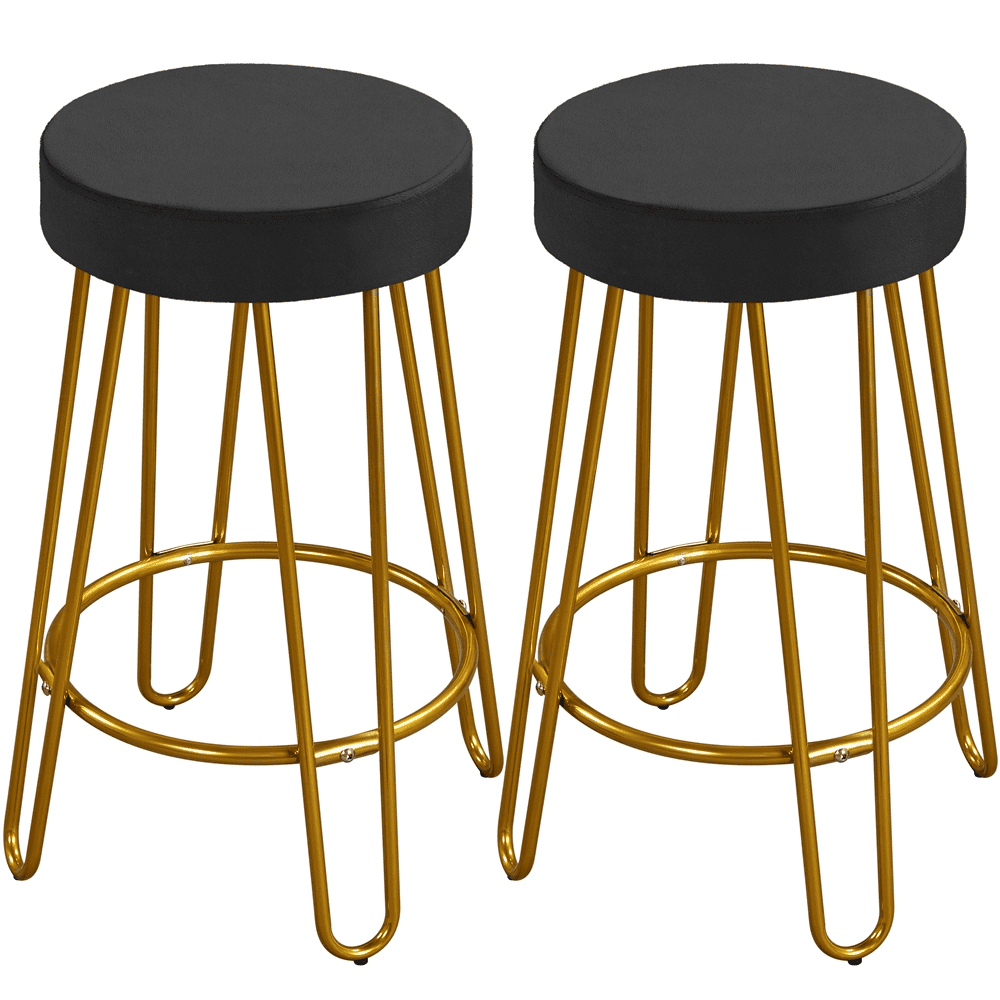 Alden Design Upholstered Velvet Counter-Height Barstool, Set of 2, Black