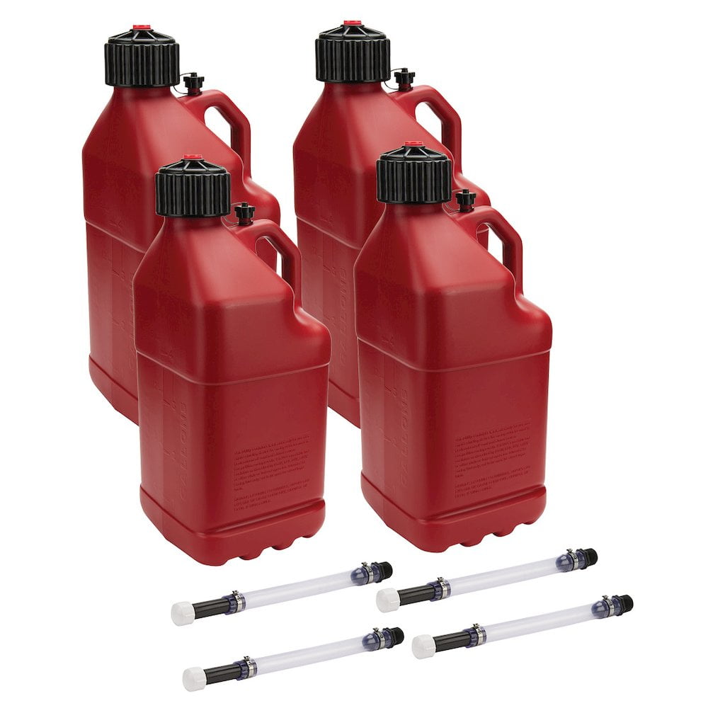 Allstar Performance Utility Jug 5 Gal w/ Filler Hose Red 4pk