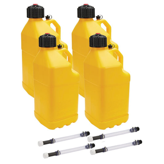 Allstar Performance Utility Jug 5 Gal w/ Filler Hose Yellow 4pk
