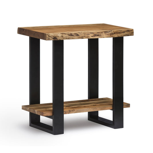 Alaterre Furniture Alpine Natural Live Edge Acacia Wood End Table, Industrial Side Table with Storage Shelf, Living Room Accent Décor