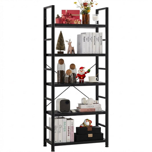 Alvantor 5-Tier Bookshelf, Modern Narrow Bookcase with 30lbs Shelf Capacity, Storage Shelf for Living Room/Office, Brown/Black