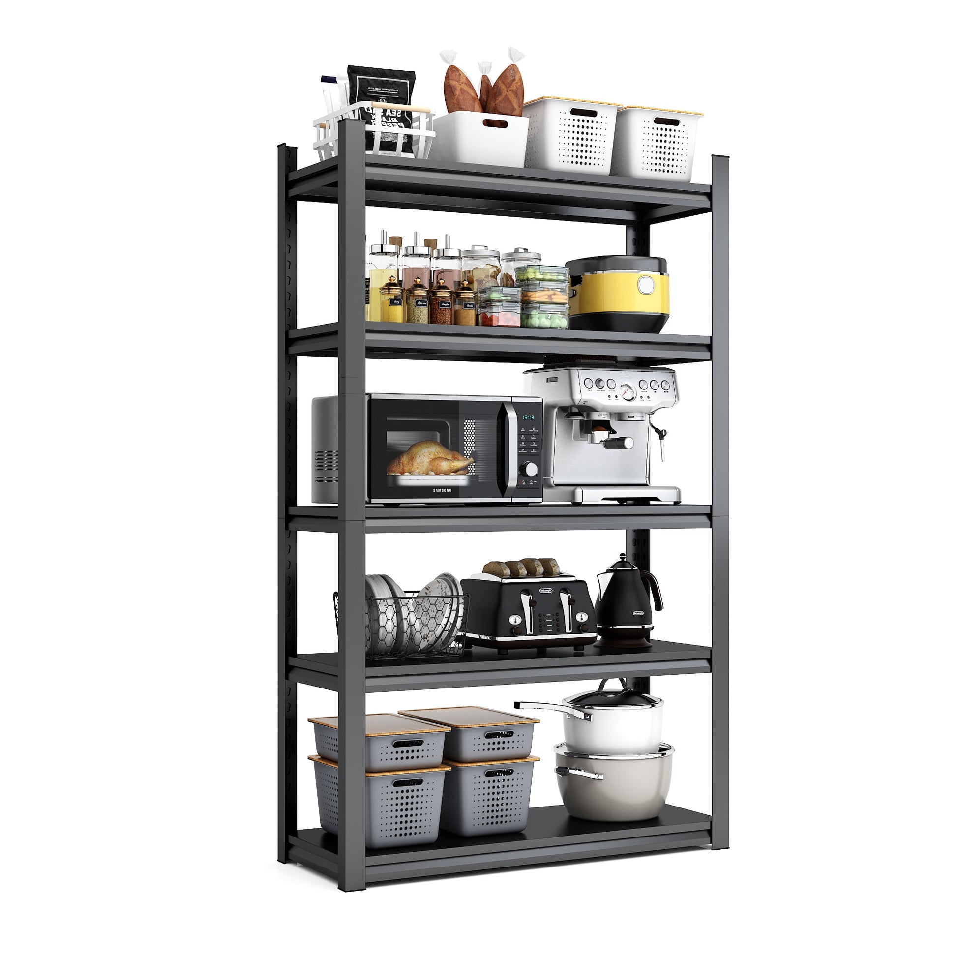 Alvantor 5 Tier Metal Shelving 31.5"W x 16"D x 63"H Heavy Duty Shelves 2000Lbs Adjustable Industrial Shelf for Garage Basement Black
