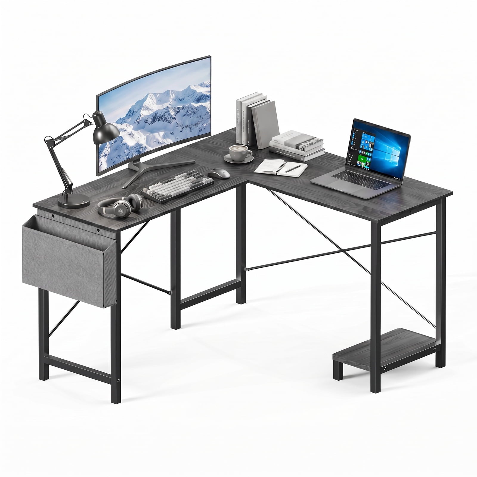 Alvantor L-Shaped Gaming Computer Desk with CPU Stand for Home Office