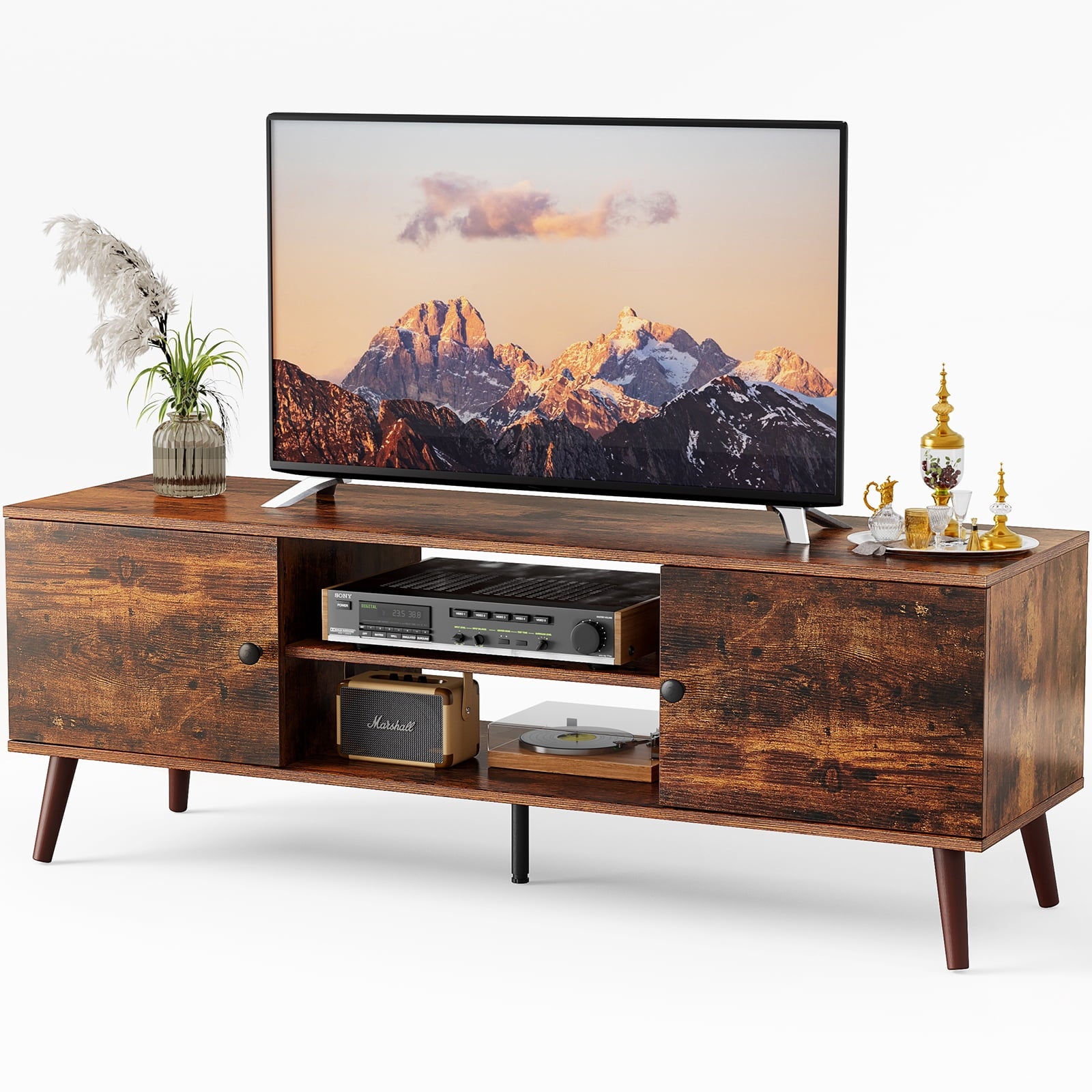 Alvantor Gabinete de Soporte para TV de 53.5" para TVs de 55-60 Pulgadas, Estantes Ajustables, DiseÃ±o Resistente, Negro/marrÃ³n