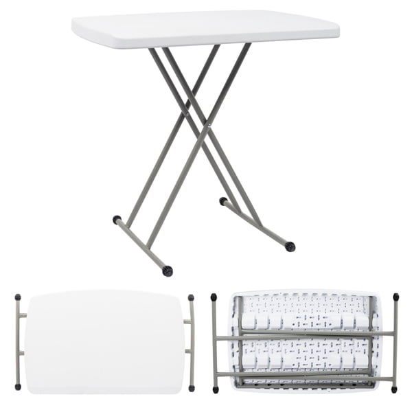 Alvantor Adjustable Folding Table, 30 x 20 in Small HDPE Portable Personal Table with Steel Legs, White Gray, Indoor Outdoor Use
