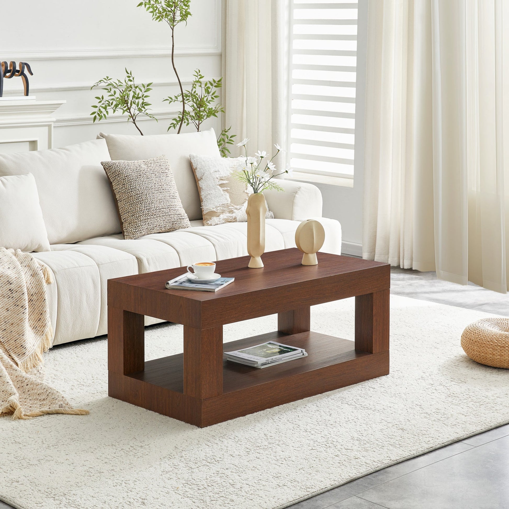 Alvantor 40-Inch Black 2-Tier Coffee Table with Open Shelf