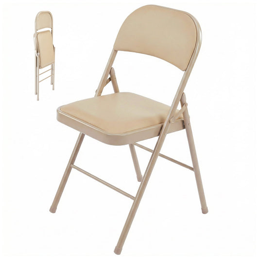 Alvantor Folding Chairs 2-Pack/4-Pack, Padded PU Leather Seat, Heavy Duty,Black/Khaki