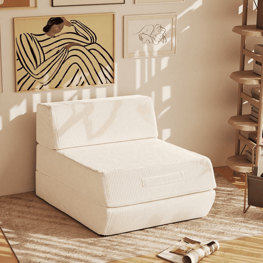 Alvantor Folding Sofa Bed, Convertible Sleeper Chair with Removable Back Pillow and Carry Handles, Portable Fold Out Floor Sofa for Living Room, Bedroom, Dorm, Single, Beige