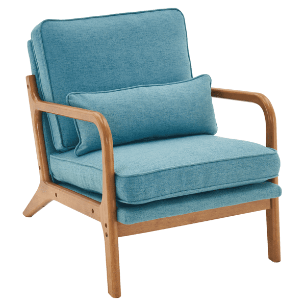 Alvantor Mid-Century Modern Upholstered Teal Accent Chair with Solid Wood Armrests