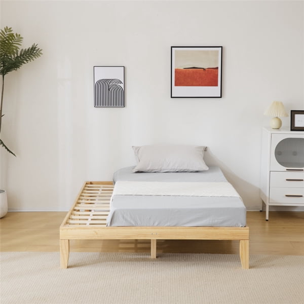 Alvantor Natural Pine Solid Wood Platform Bed Frame Full Size with Poplar Slats