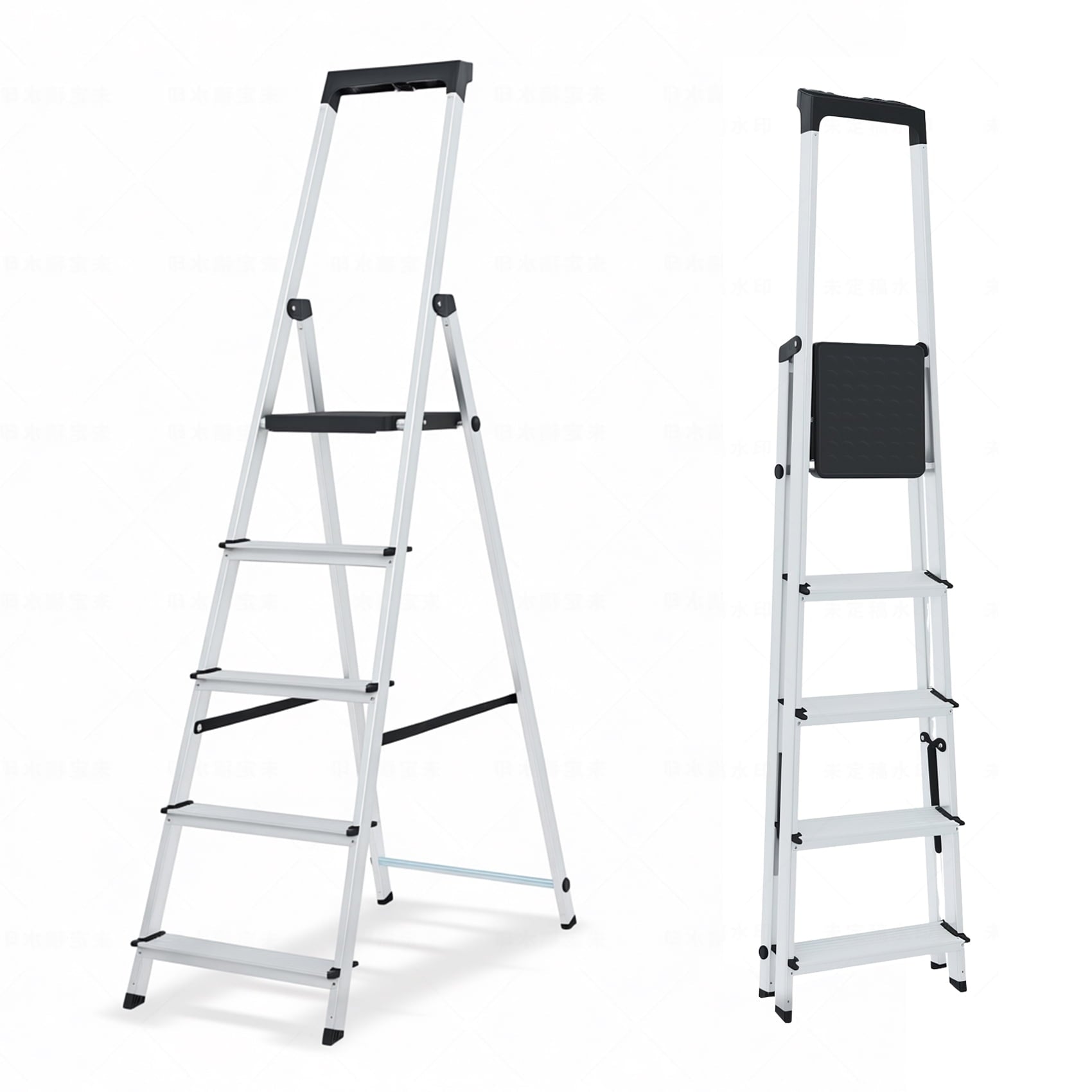 Alvantor Step Ladder,5-Step Folding Ladder,Heavy Duty 330 lbs Capacity, Anti-Slip Wide Steps & Handrail, Lightweight Aluminum Step Stool with Tool Tray