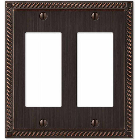 Amerelle 54RRVB Georgian Tumbled Wallplate, 2 Rocker, Cast Metal, Aged Bronze, 1-Pack