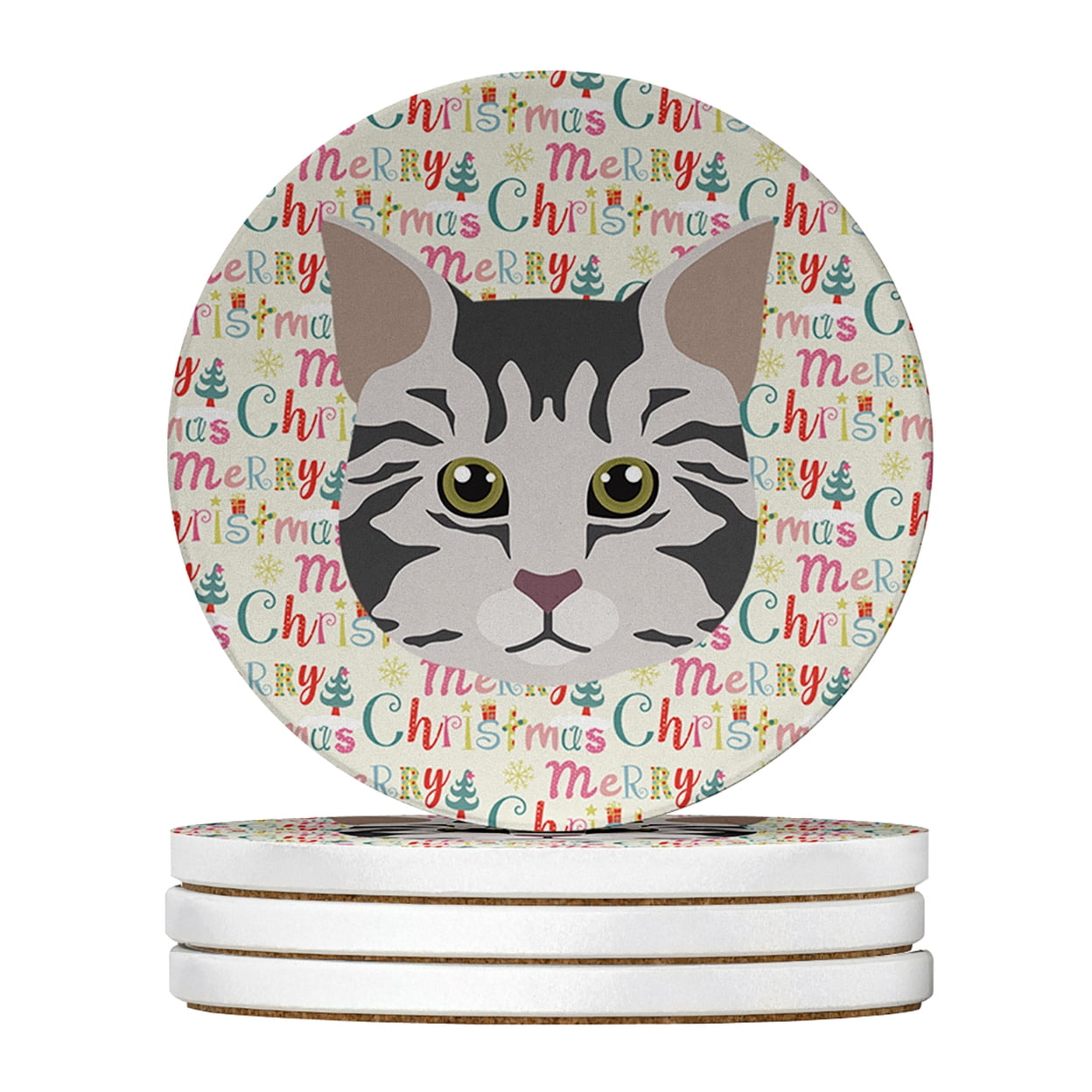 American Bobtail Cat Christmas Large Sandstone Coasters Pack of 4 4 in x 4 in