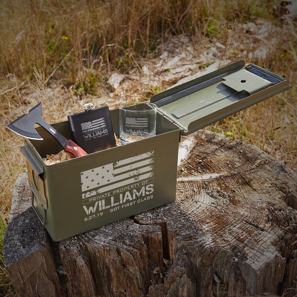 American Heroes Custom Tactical Hatchet and 50 Cal Ammo Box Gift Set