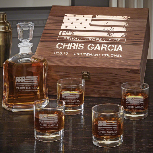 American Heroes Personalized Argos Decanter Box Set with Bryne Glasses