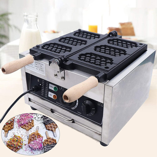 Anqidi Commercial Nonstick 1500W Electric 3Pcs Honeycomb Waffle Maker Cast Aluminum Mould Stainless Steel Body