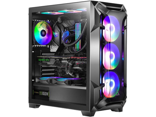 Antec Dark League DF600 FLUX, Mid-Tower ATX Gaming Case, 5 x 120mm Fans Included, ARGB & PWM Fan Controller, Tempered Glass Side Panel, 2 x USB3.0, High-End GPU Support