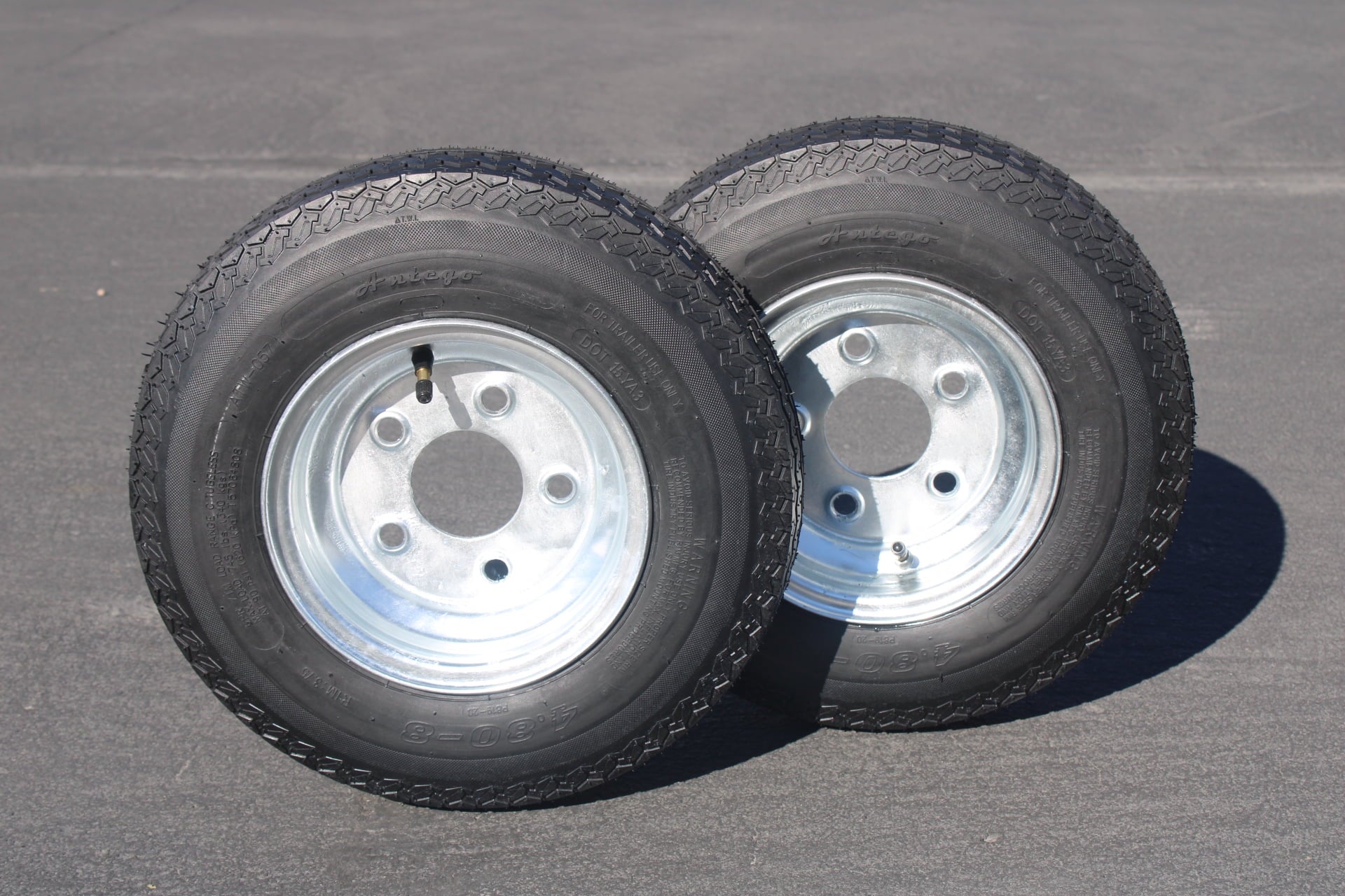 Antego Tire and Wheel 2-Pack Antego Trailer Tire on Rim 480-8 4.80-8 Load C 5 Lug Galvanized Wheel