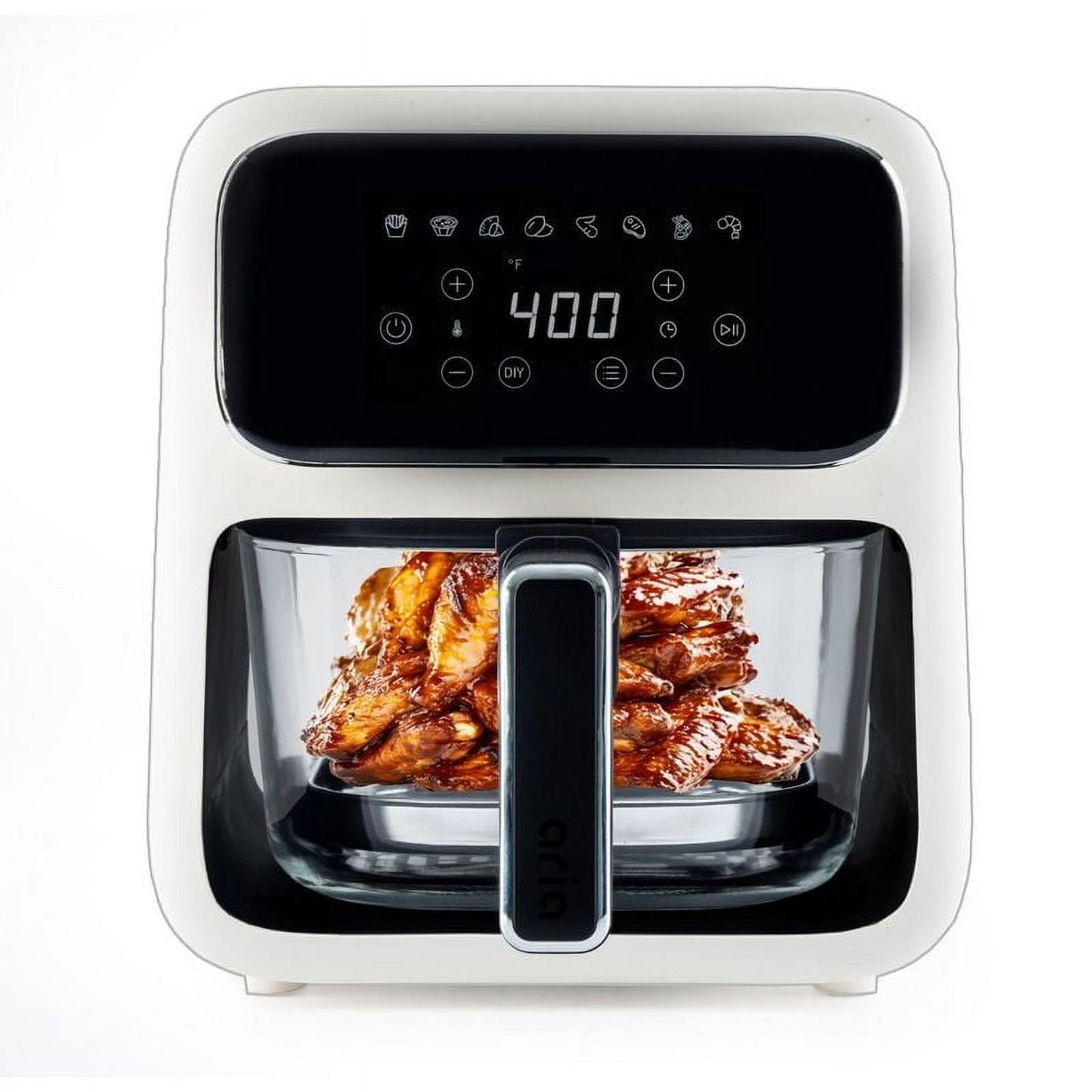 Aria 5Qt Gss Air Fryer: Toxin-Free orosilicate asket, Touch Screen, 8 Presets, Dishwasher Safe, Unique See-Through Design