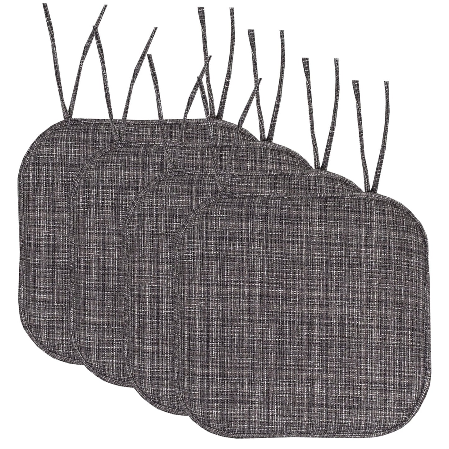 Aria Memory Foam Non-Slip Chair Cushion Pad with Ties 4 Pack - Gray Black