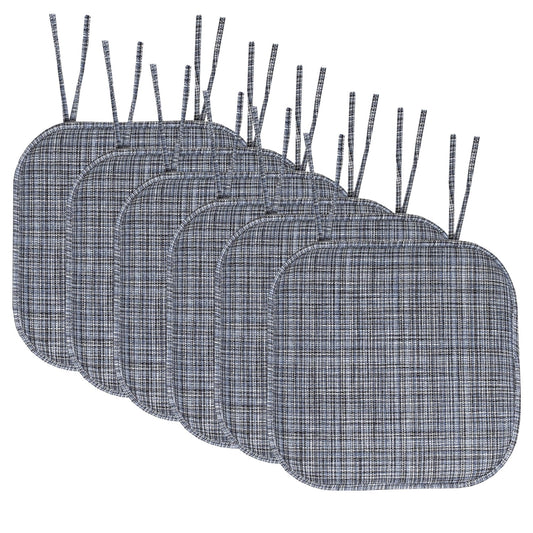 Aria Memory Foam Non-Slip Chair Cushion Pad with Ties 6 Pack - Blue Black