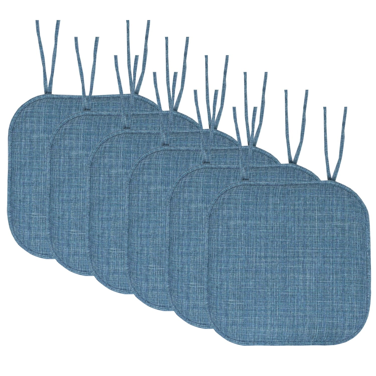 Aria Memory Foam Non-Slip Chair Cushion Pad with Ties 6 Pack - Multi Blue