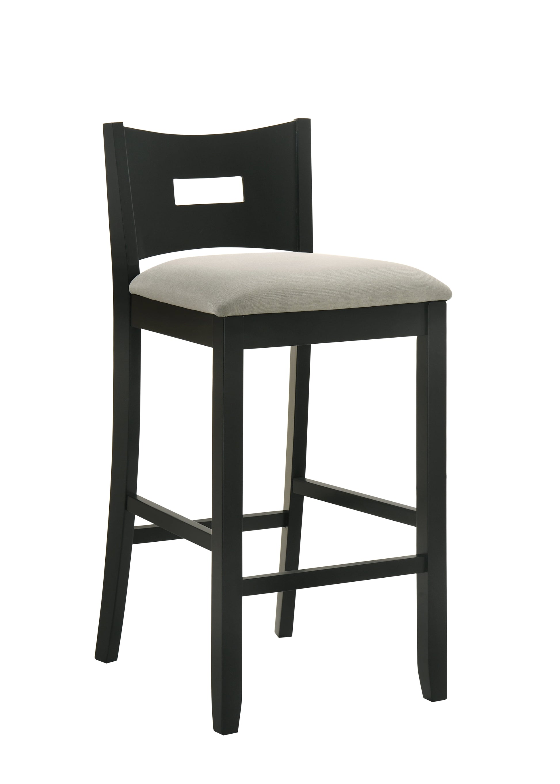 Armen living Ren 30 in. Matte Black Bar Height Rubberwood Barstool with Fog Fabric Seat