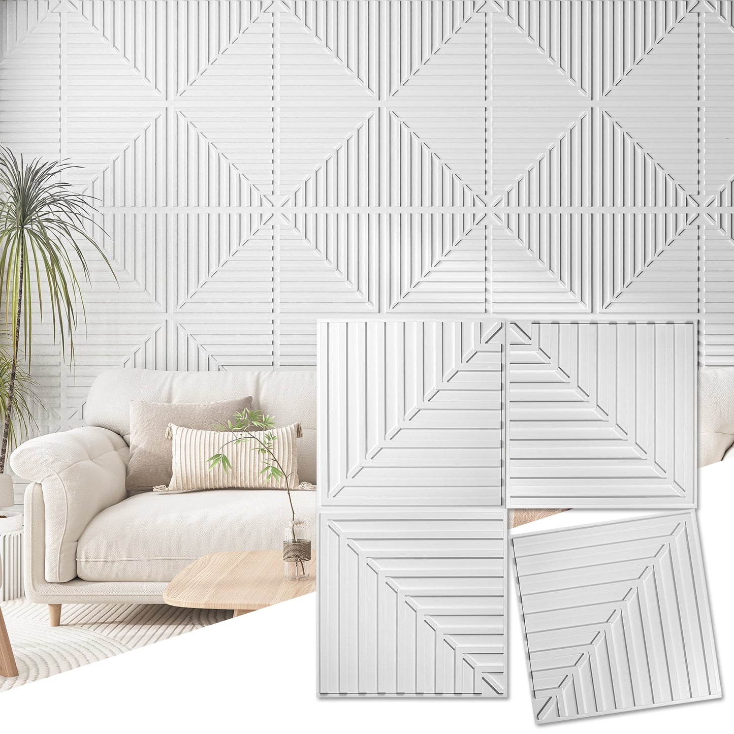 Art3d 24''X24'' White Drop Ceiling Tiles, PVC 3D Textured Panels for Interior Wall DÃ©cor,12-Pack,48sq.ft.
