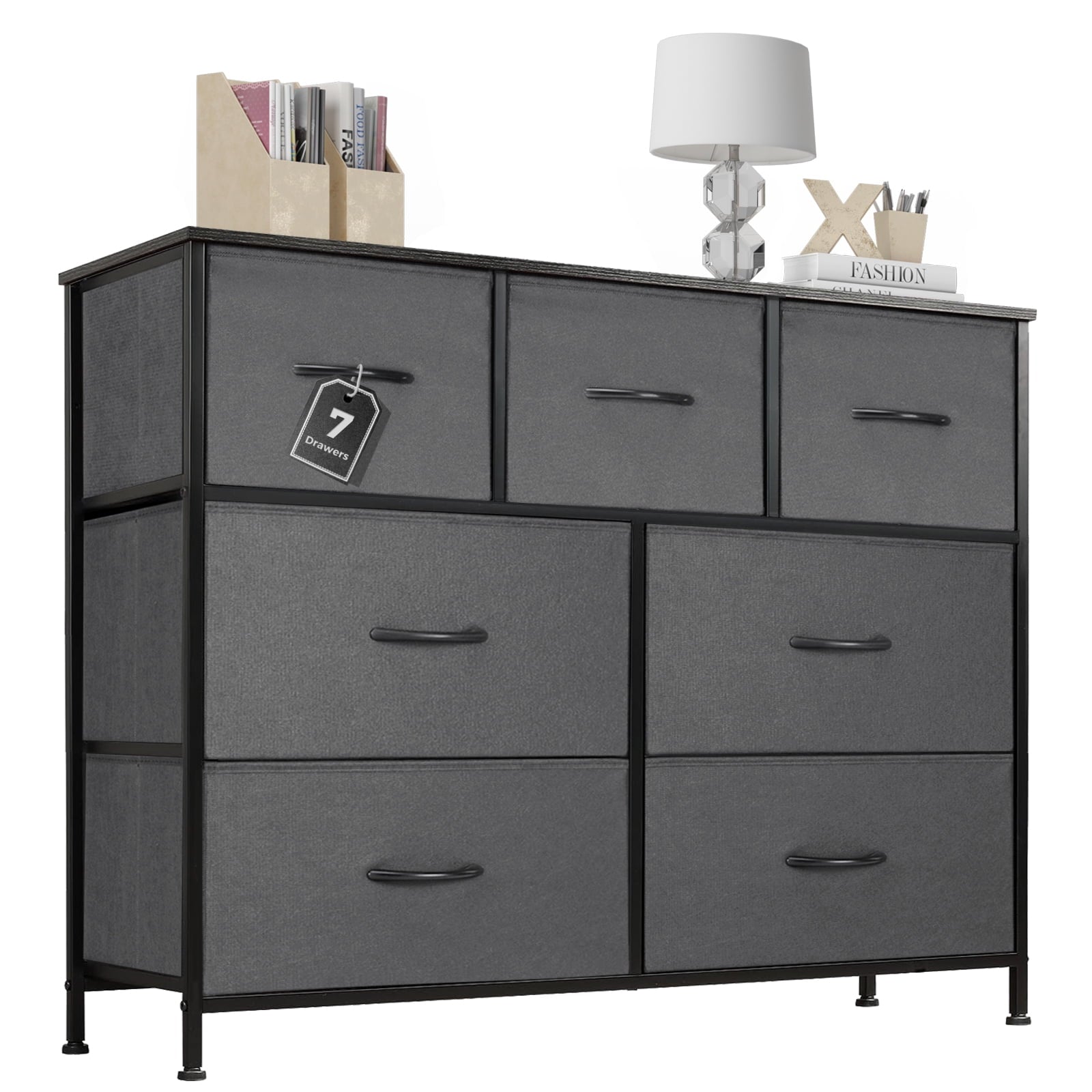 Aukfa 7 Drawer Dresser,Tall Fabric Dresser & Chest of Drawers for Bedroom,Metal Frame,Gray