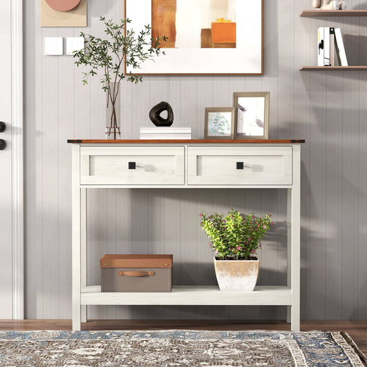 Aukfa Farmhouse Console Table,Side Table Sofa Table with Storage Drawer for Living room, Hallway,Antique White
