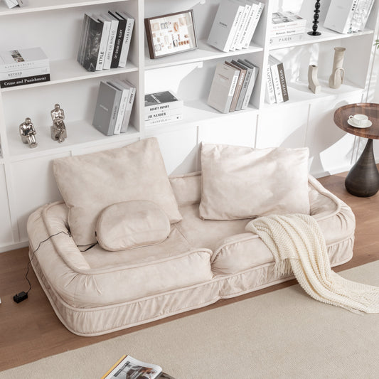 Aukfa Fold Lazy Sofa Bed with Massage Pillow,Bean Bag Floor Couch,5 Adjustable Positions for Living Room & Pets,Beige