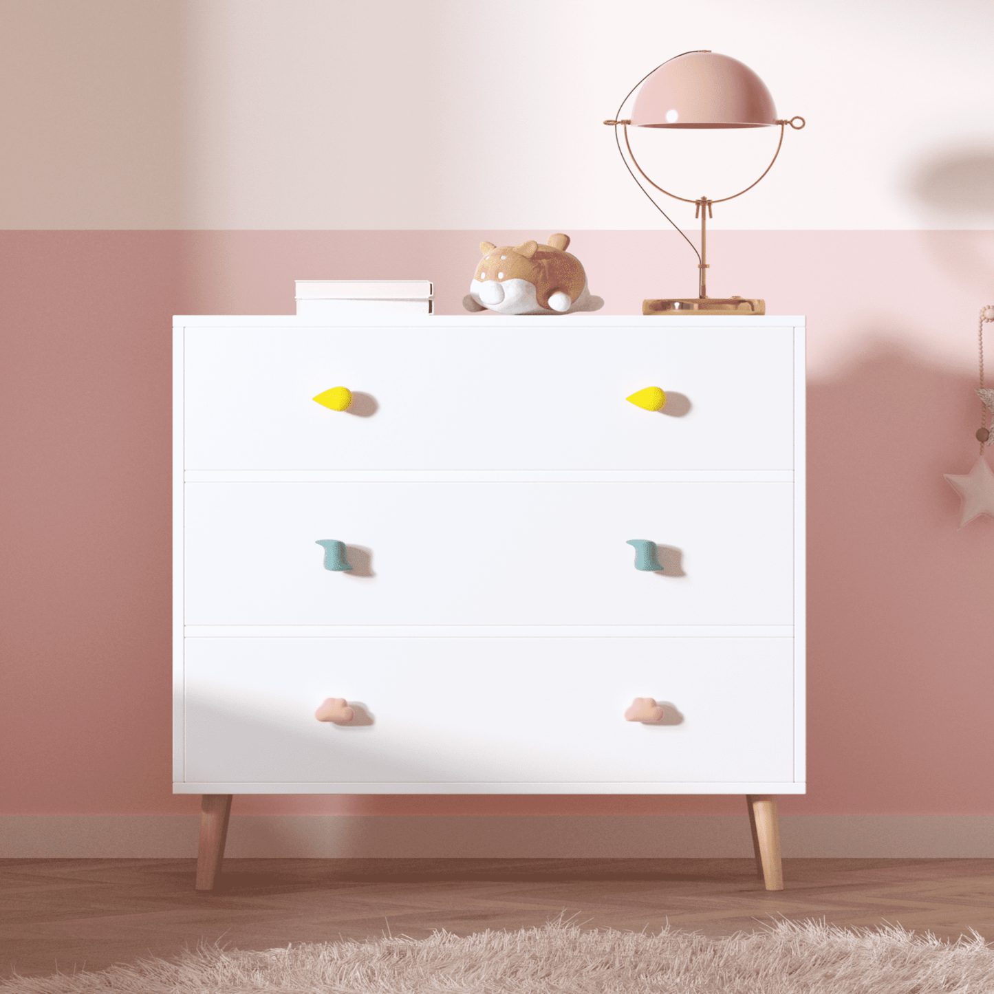 Aukfa Kids 3 Drawer Dresser for Bedroom, Wooden Chest of Drawers for Toddler Kids,White