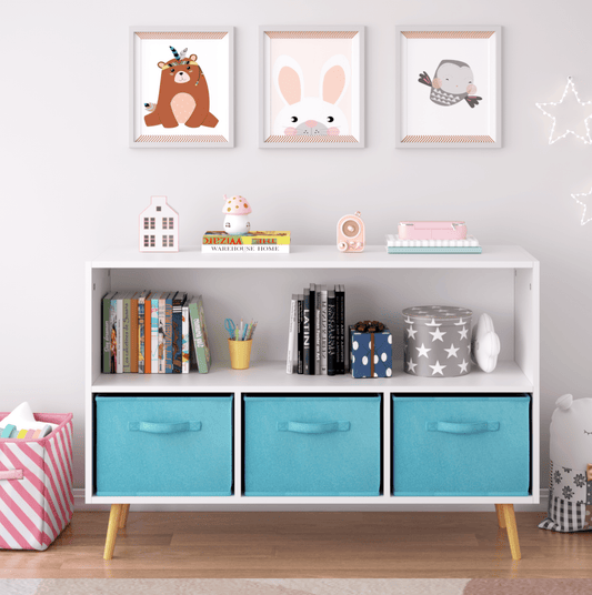 Aukfa Kids Bookcase with 3 Collapsible Drawers, Display Stand Toy Storage Organizer for Bedroom/Playroom,Purple