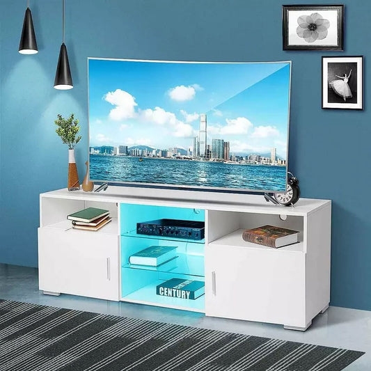 Aukfa LED TV Stand for TV up to 32-60", Storage Console Table for Living Room Bedroom,White