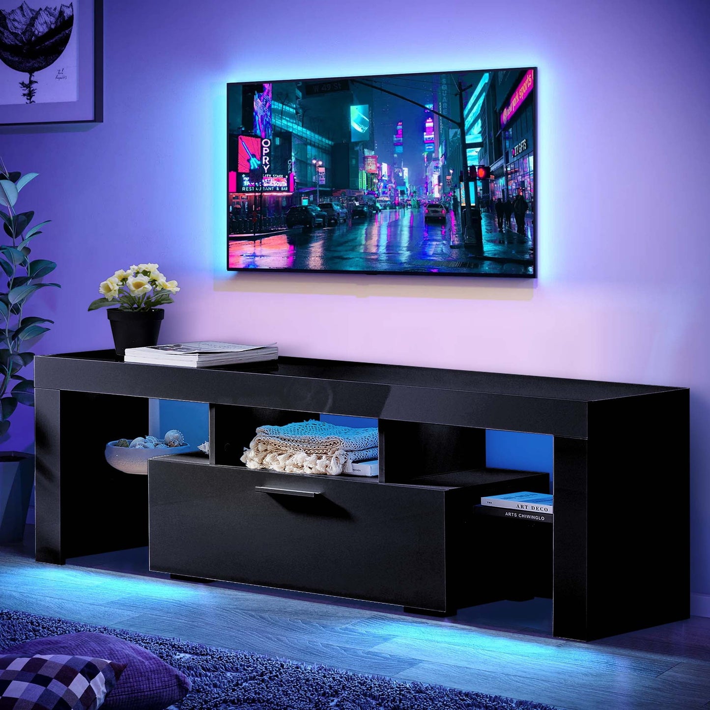 Aukfa LED  TV Stand for TVs up to 60", Storage TV Cabinet for Living Room - White