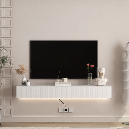 Aukfa Modern Floating TV Stand Wall Mounted for TVs up to 70 with 16 Color LEDs, White