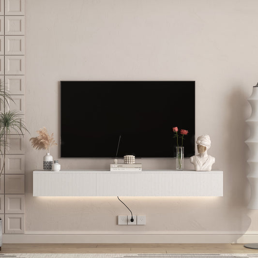 Aukfa Modern Floating TV Stand Wall Mounted for TVs up to 70 with 16 Color LEDs, White