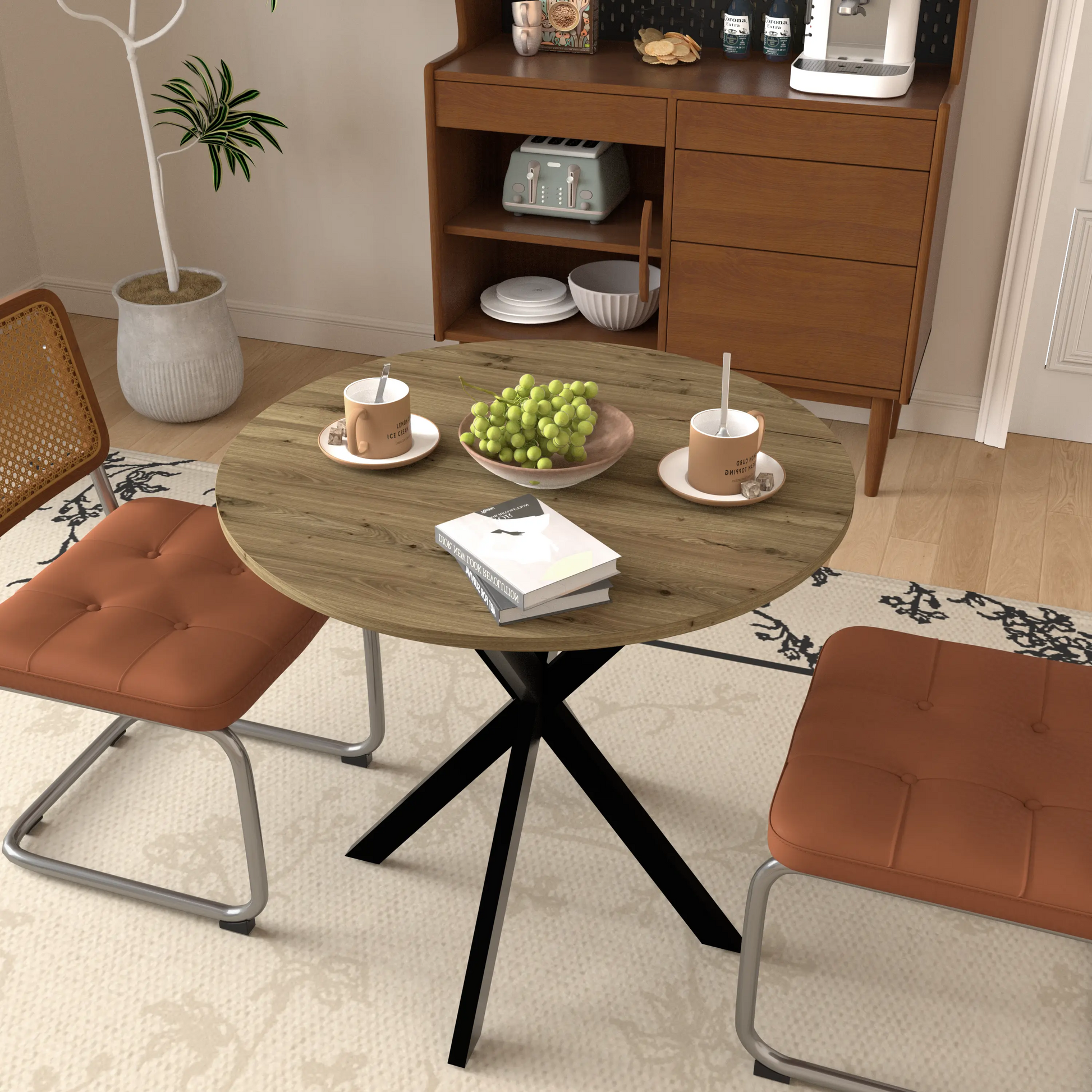 Aukfa Round Dining Table for 4, 31.5" Small Kitchen Table with MDF Top & Metal Legs for Kitchen, Living Room, Small Space, Vintage Industrial Style, Rustic Brown