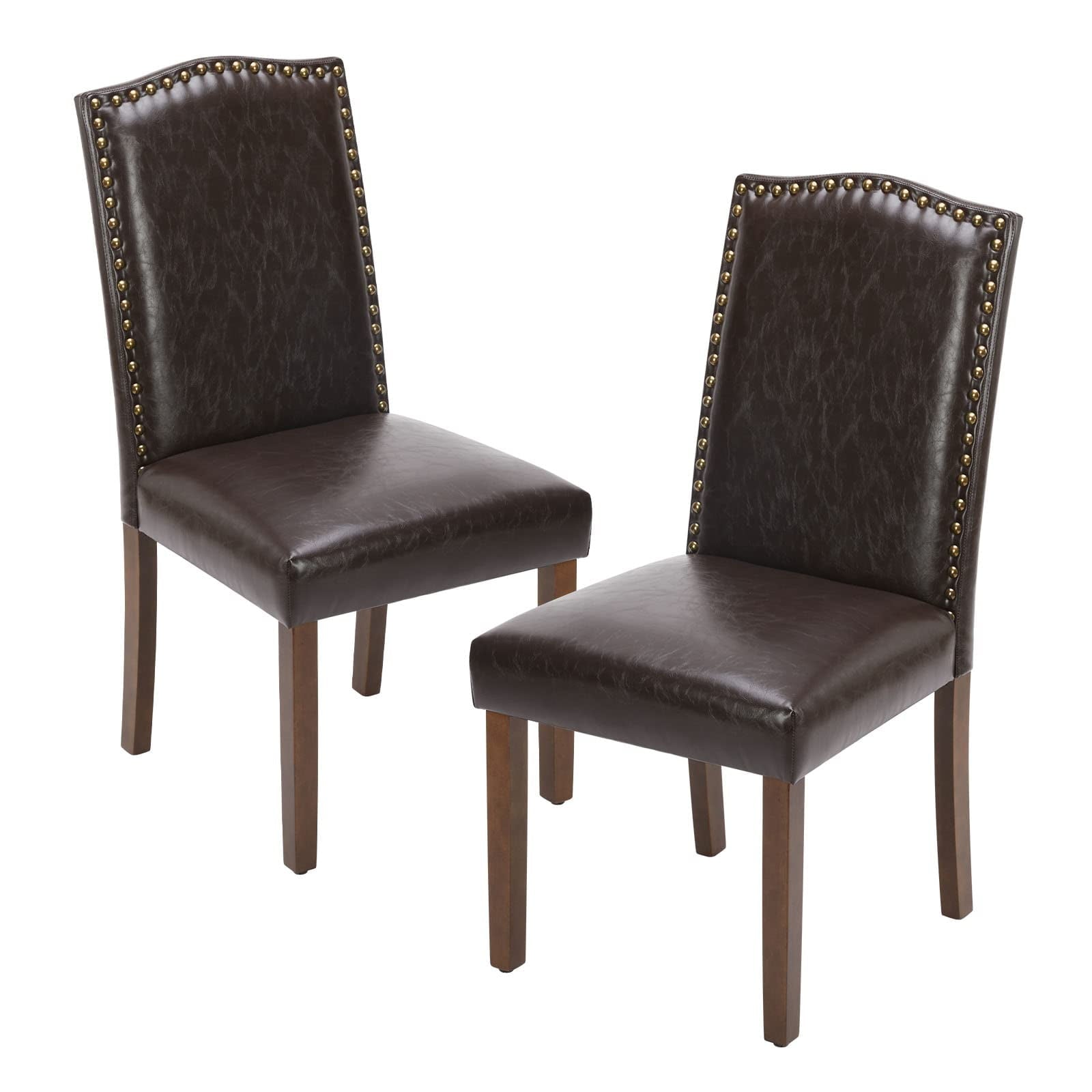 Aukfa Dining Chairs Set of 2, Kitchen Dining Room Chairs Side Chairs with Nailhead Trim Brown
