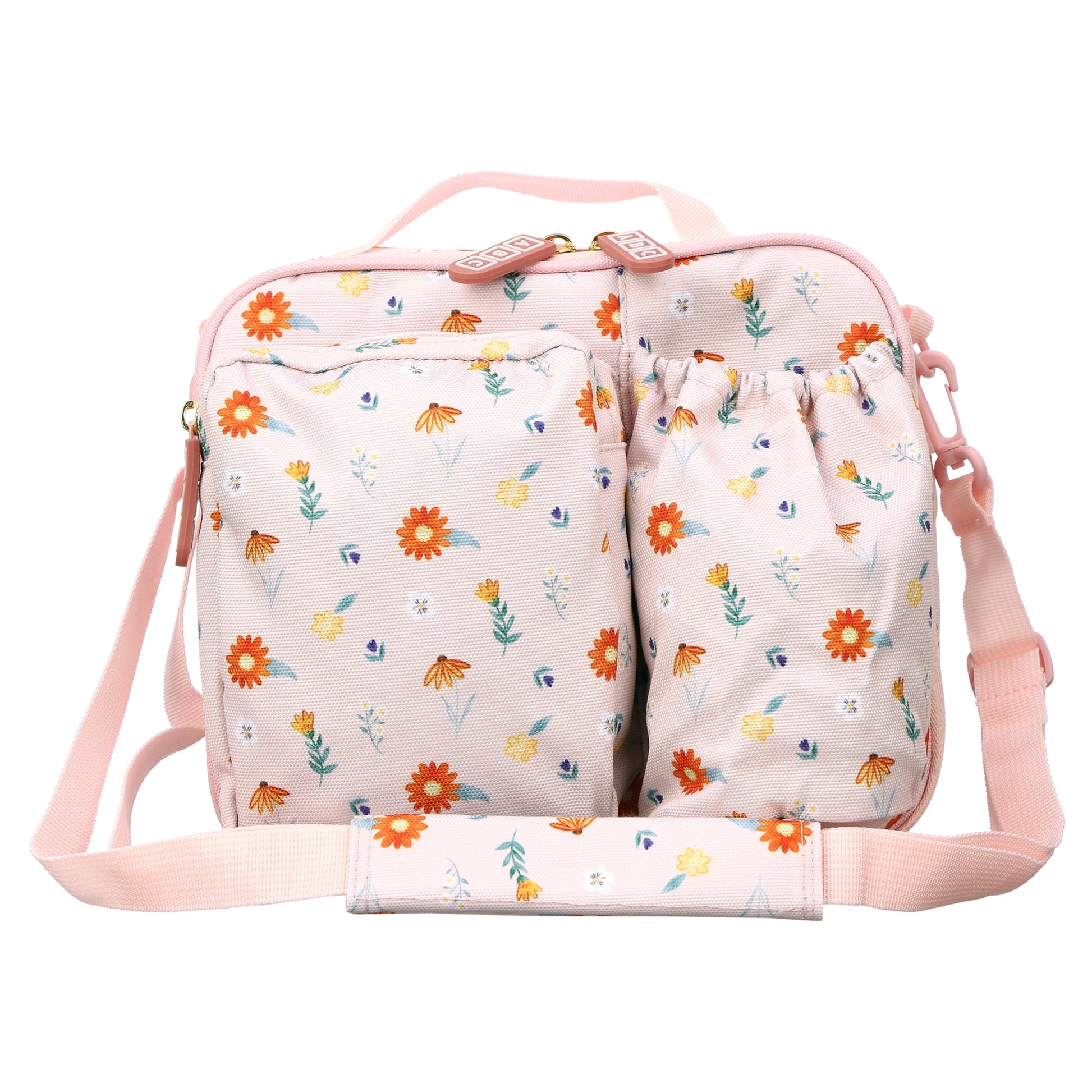 Austin Baby Co Lunch Bag â€“ Reusable Lunch Bag with Pockets, Nameplate, and Adjustable Shoulder Strap â€“ Insulated to Keep Foods Warm or Cold â€“ Made with 100% Recycled Fabric (Wildflower Ripe Peach)